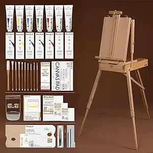 MEEDEN Oil Painting Set with French Easel,Oil Paint Set with Easel,7x100ml/3.38oz Oil Paint,Oil Paintbrushes,Canvas & Oil Painting Supplies for Adults &Artists