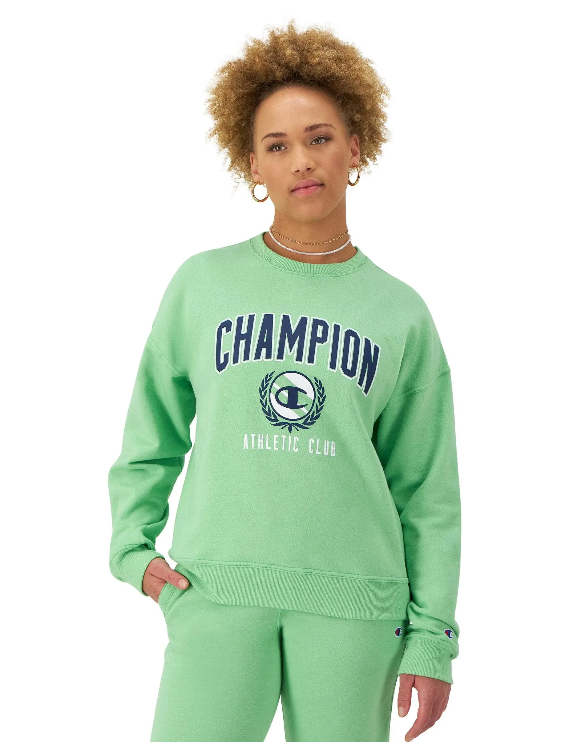 Champion Women's Sweatshirt, Powerblend, Crewneck for Women, Script (Plus Size Available)