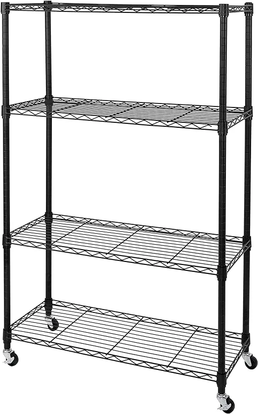 Seville Classics Solid Steel Wire Shelving Storage Unit Adjustable Shelves Organizer Rack, for Home, Kitchen, Office, Garage, Bedroom, Closet, Black, 4-Tier, 36" W x 14" D