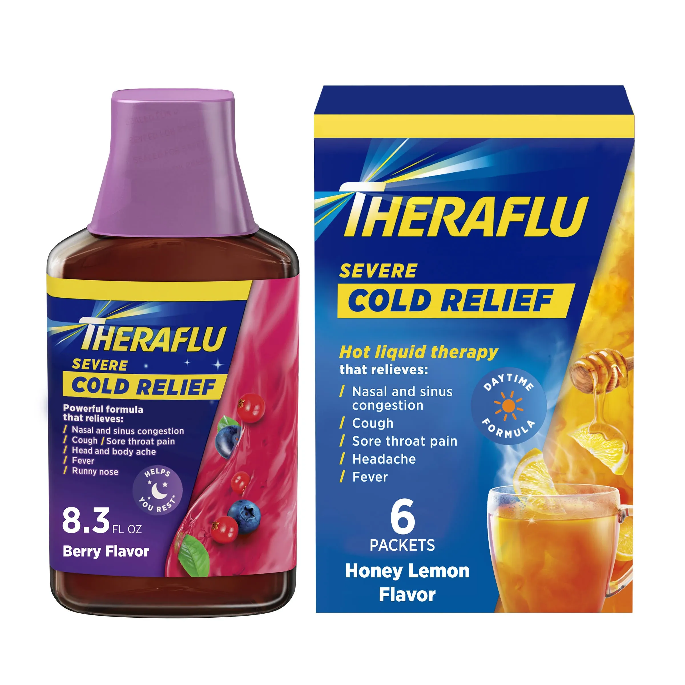 Theraflu Combo Nighttime Severe Cold Relief Syrup, Berry Flavor, 8.3 fl oz and ...