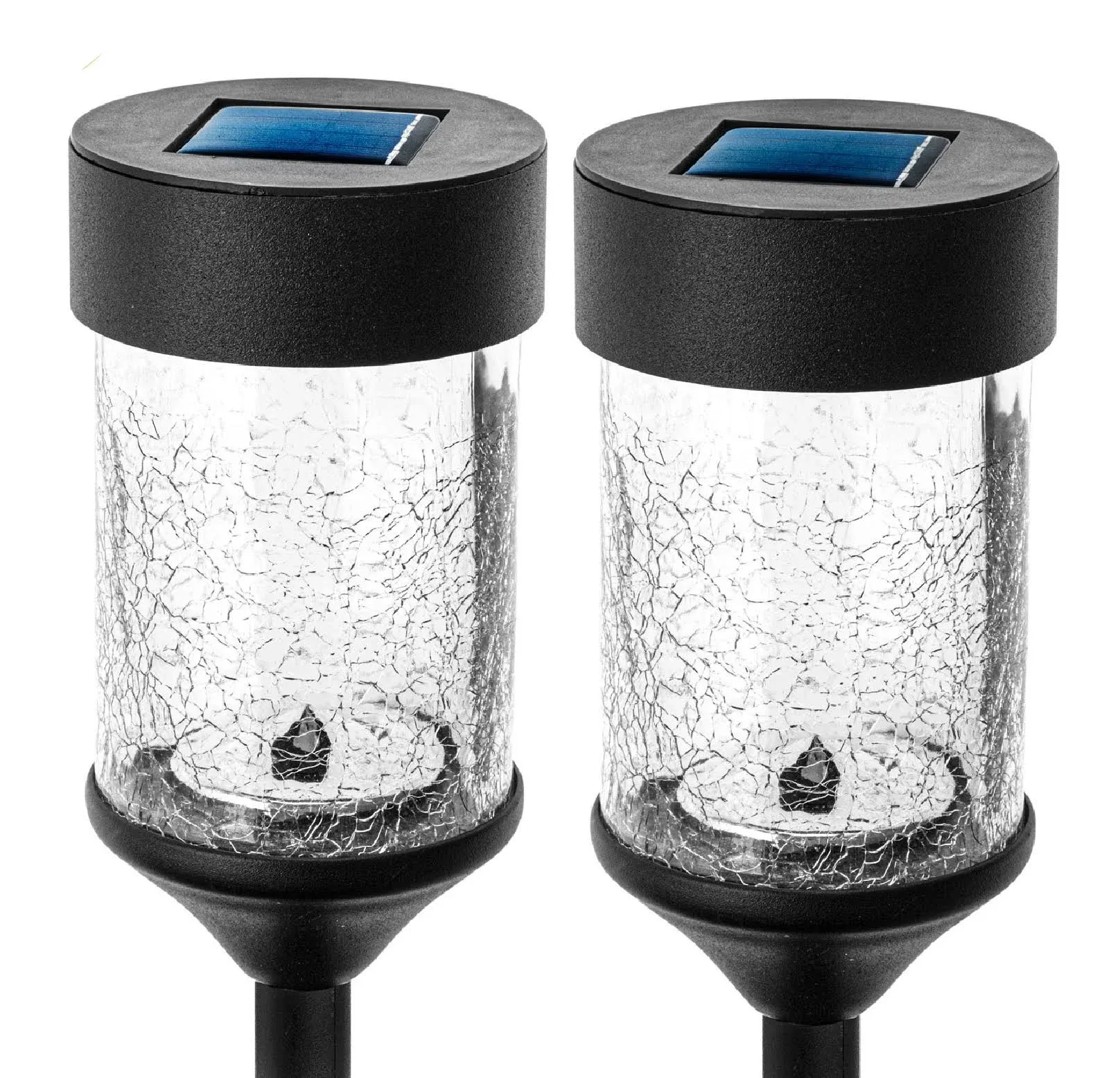 Home Zone Security Solar Pathway Light - Outdoor Decorative Rotating Light Effect LED Path Lights with Large Crackle Glass Housing, 2-Pack