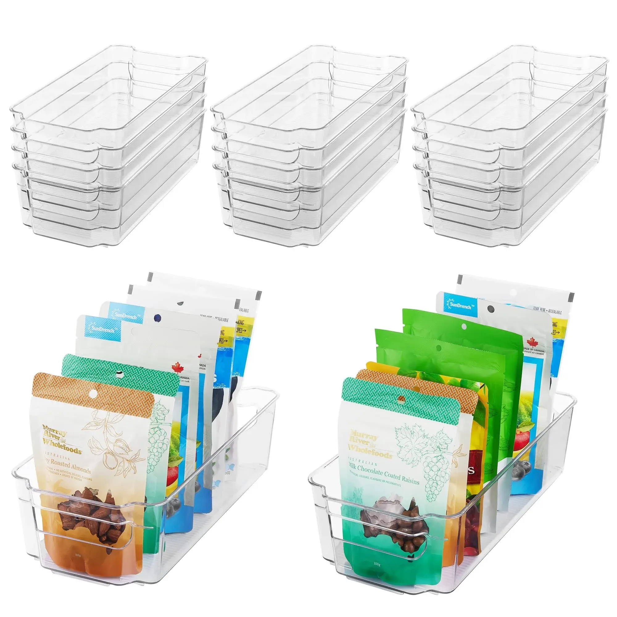 14pcs Clear Plastic Refrigerator Organizer Bins BPA-Free 12.5&#034; Long