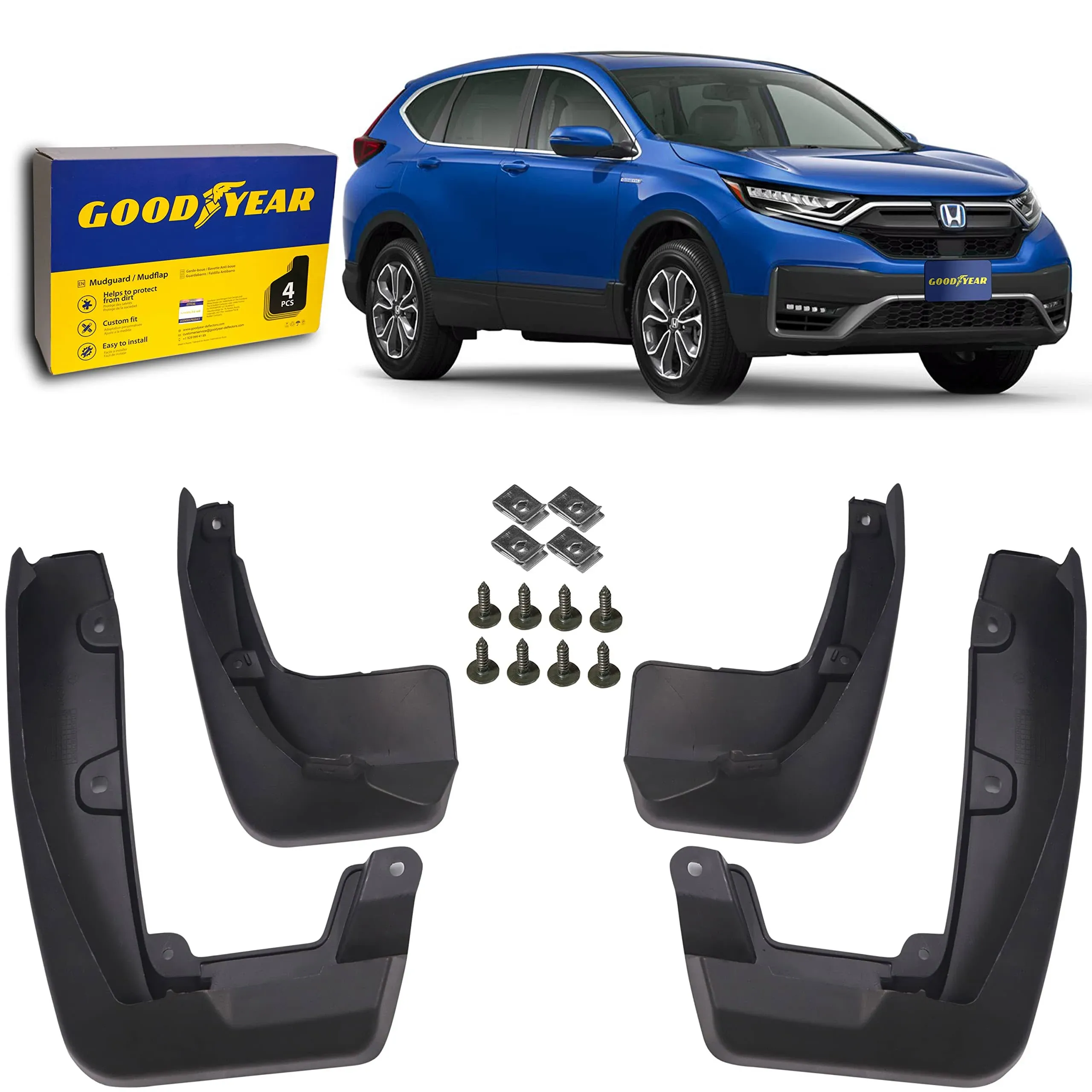 Goodyear Mud Flaps for Volkswagen Jetta 2015-2017, Pair, Heavy-Duty Thermoplastic, Custom Fit, Easy to Install, Road/Weather Durability, Car Accessories, 2 License Plate Frames - GY004725