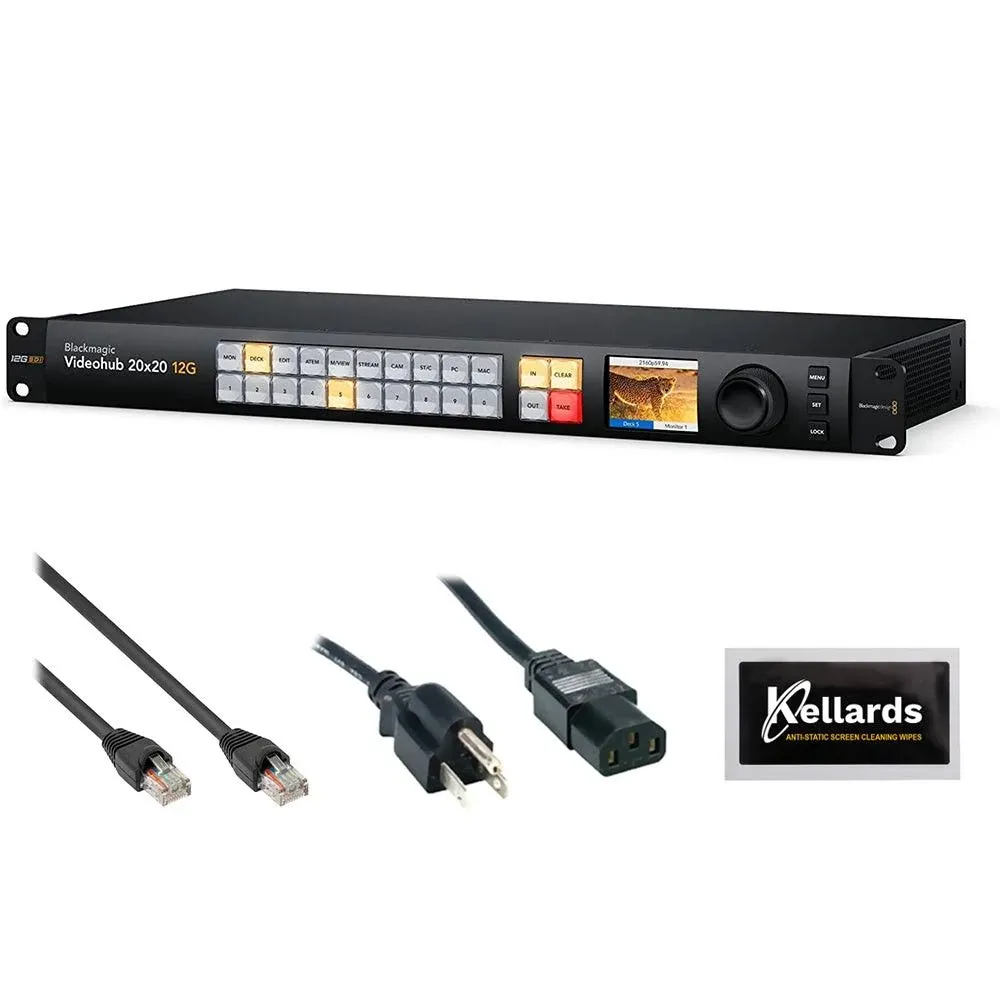 Blackmagic Design Videohub 20x20 12G Video Router W/ Video Cable &amp; Wipes