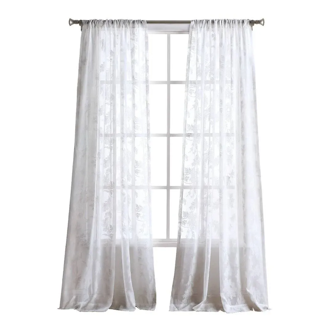 Martha Stewart Aster Acanthus Semi-Sheer Rod Pocket Window Curtain Panel Pair, 84", White