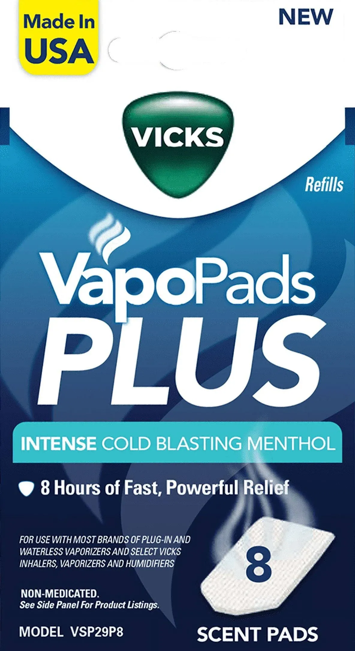 Vicks VapoPads Plus Intense Cold Blasting Menthol, 8 Pads, for Cold Relief ...