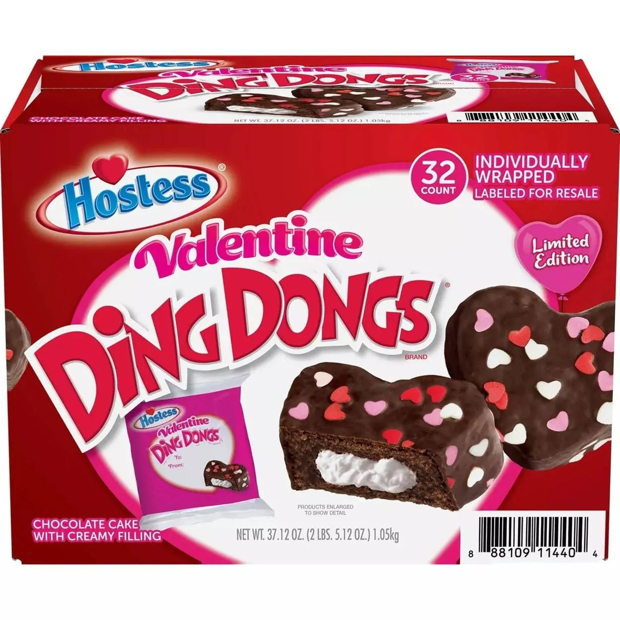 LIMITED TIME Hostess Valentine Ding Dongs (1.16 oz. 32 pk.) Lunch Work Snack Bag