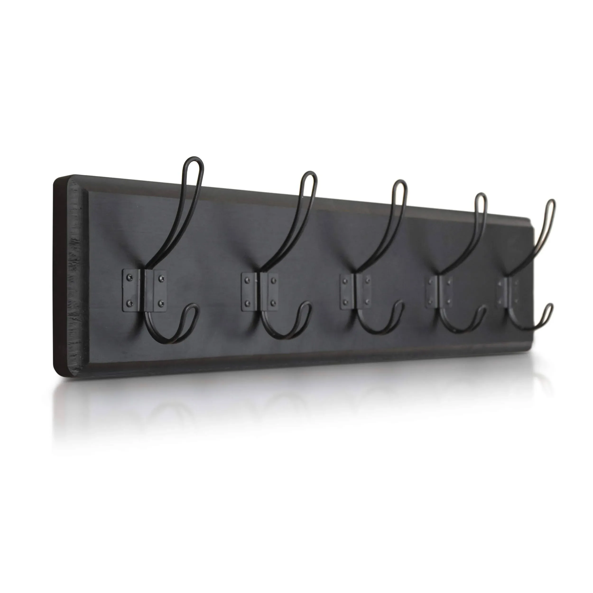 Rustic Coat Rack with 5 Hooks - Black Wall Mounted 24&#034; Coat Rack - Solid Pine