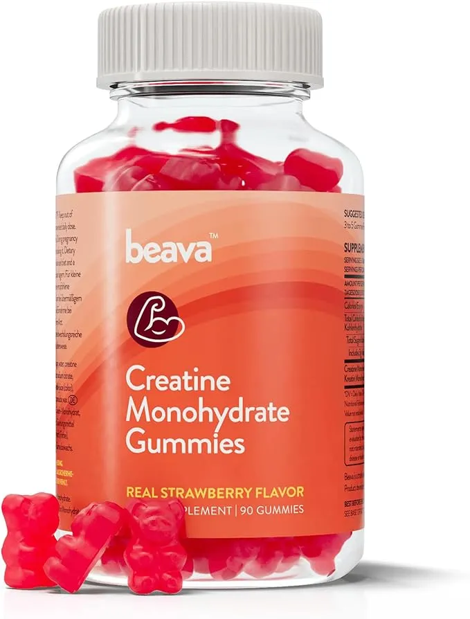 Creatine Monohydrate Gummies - 30 Servings - Vegan Creatine Chews for Muscle Growth, Muscle Recovery, Workout Recovery, Anaerobic Endurance - No Loading Phase - No Bloating - Strawberry - Low Sugar