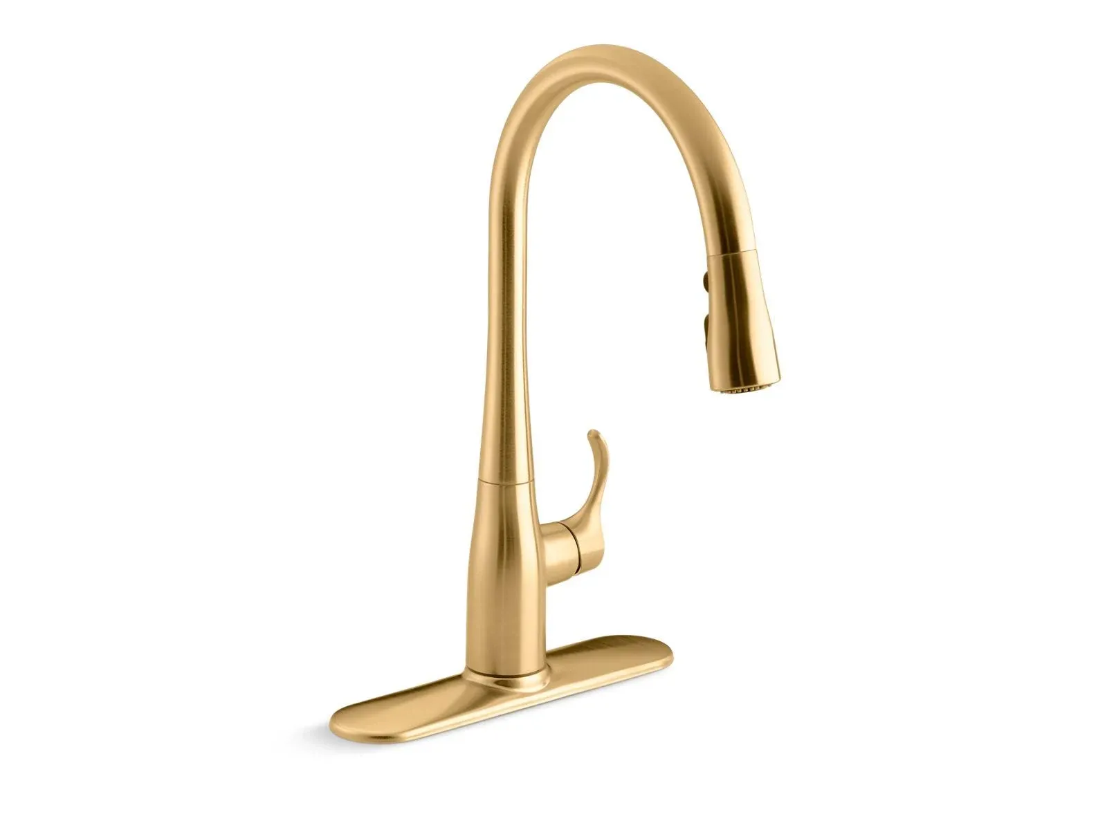 KOHLER Simplice Vibrant Brushed Moderne Brass Single Handle Pull-down Kitchen Faucet with Sprayer (Deck Plate Included) | K-596-2MB