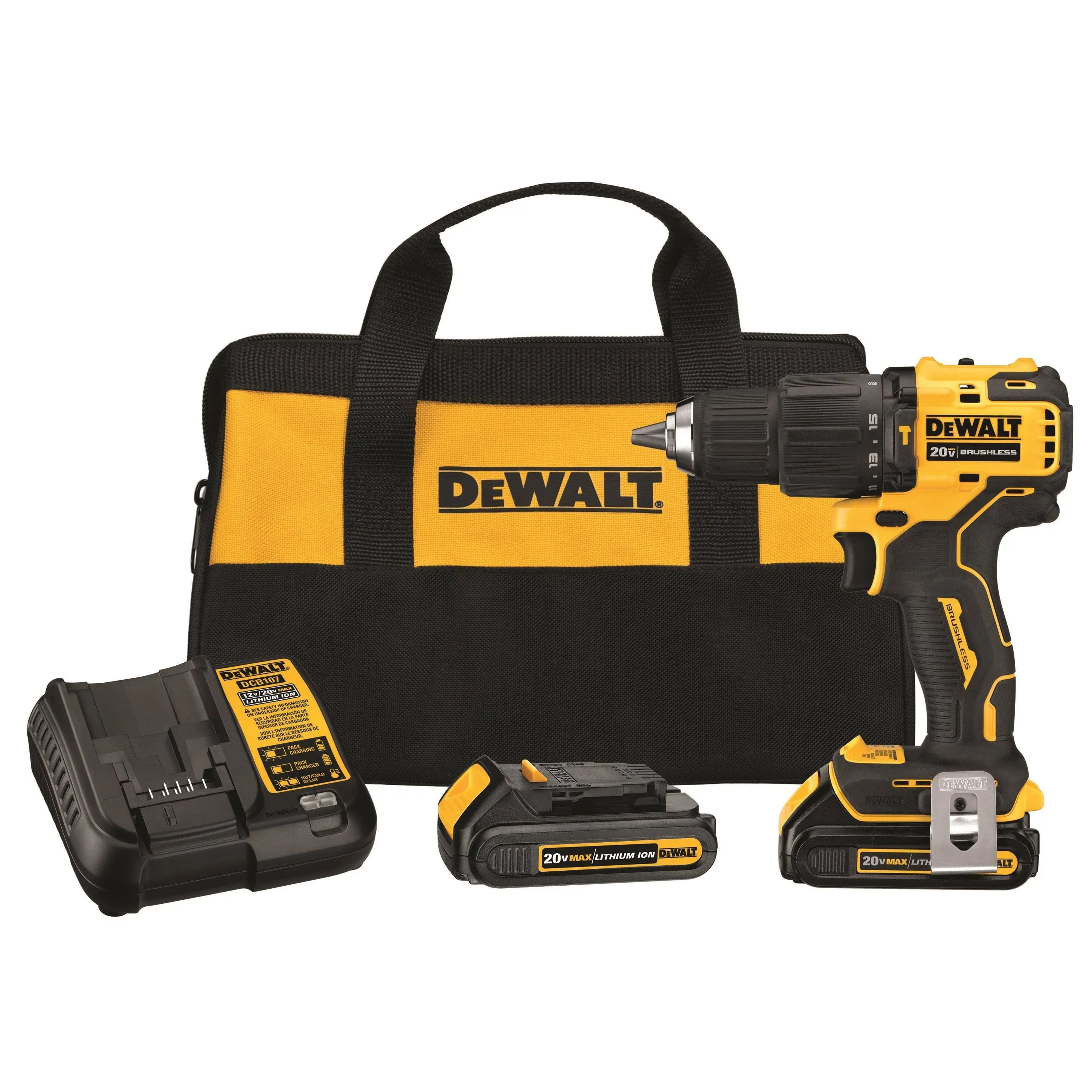 DEWALT ATOMIC 20V MAX* Hammer Drill, Cordless, Compact, 1/2-Inch, 2 Batteries (DCD709C2)