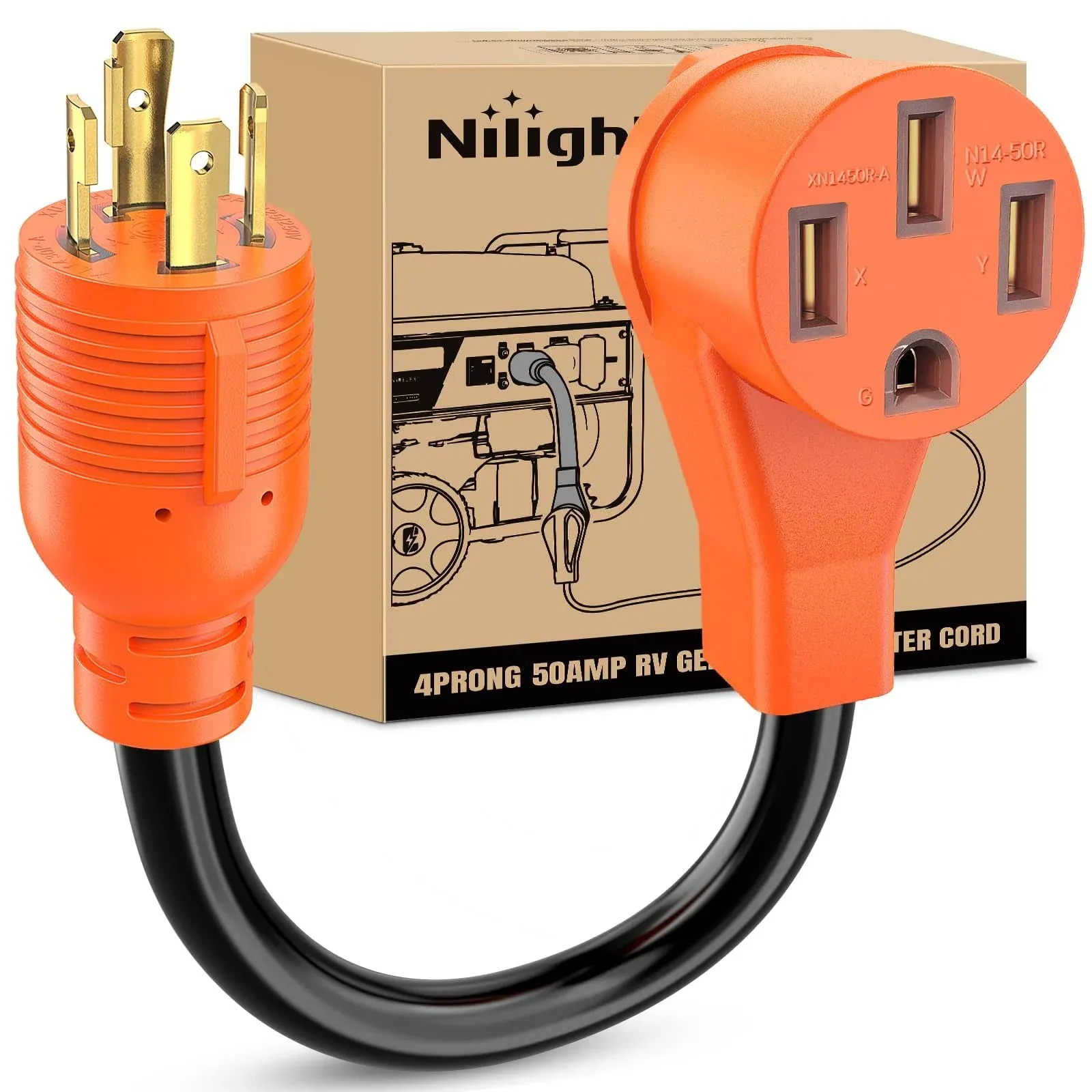 Nilight RV Generator Adapter Cord 30 Amp to 50 Amp 4 Prong Pure Copper