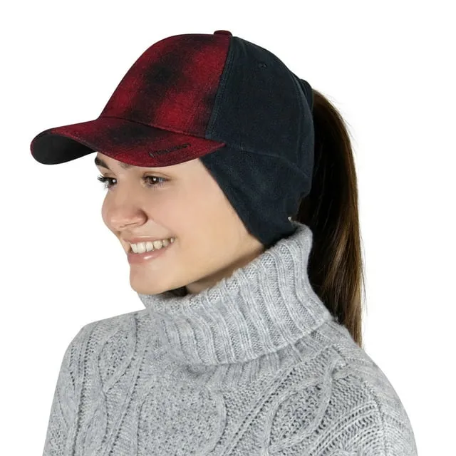 TrailHeads Women's Winter Ponytail Hat | Trucker Hat with Drop Down Ear Warmers