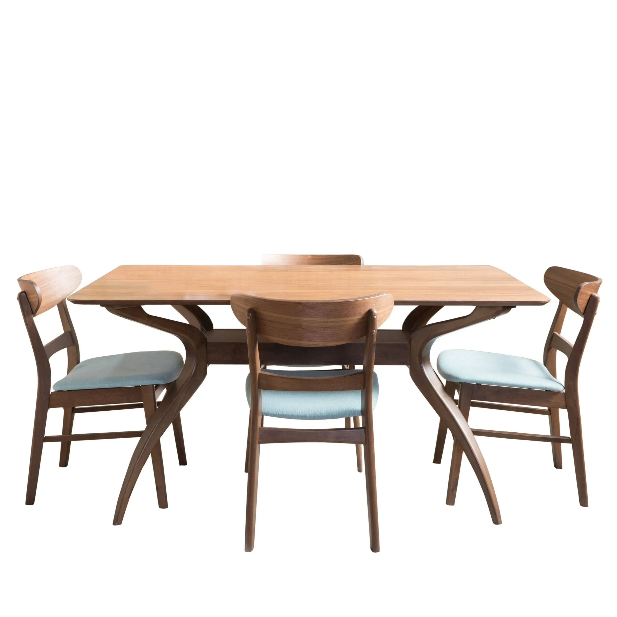 Kloss Curved Leg Rectangular 5-Piece Dining Set, Mint/ Natural Walnut Finish