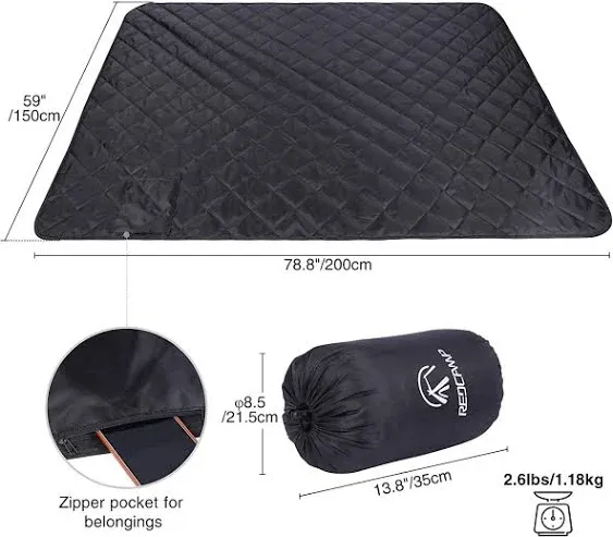 REDCAMP Large Camping Blanket with Sherpa Lining, Cold Weather Warm Outdoor Blanket Windproof for Camping Stadium, Machine Washable 59"x 79"，Black