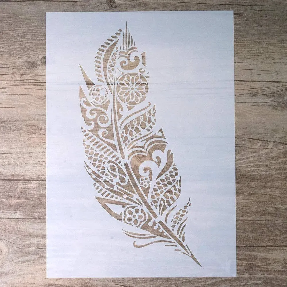 DIY Decorative Mandala Feather Stencil Template for Scrapbooking A2 Size 