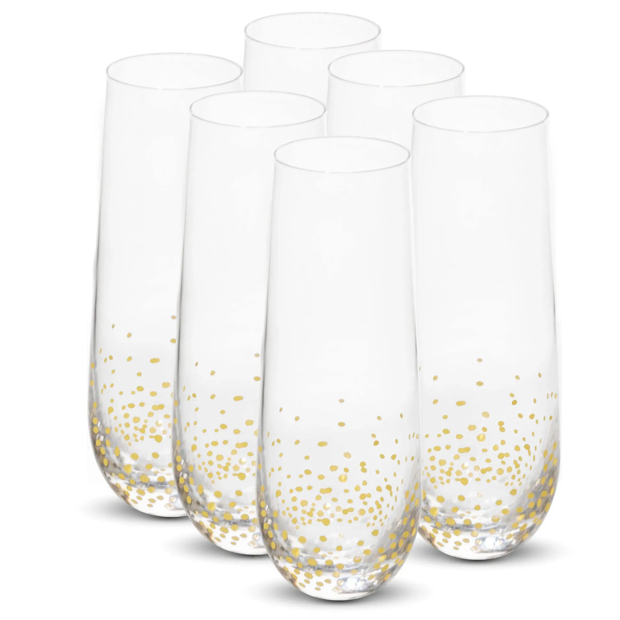 American Atelier Luster Stemless Flute Set of 6 Made of Glass, Confetti Design ...