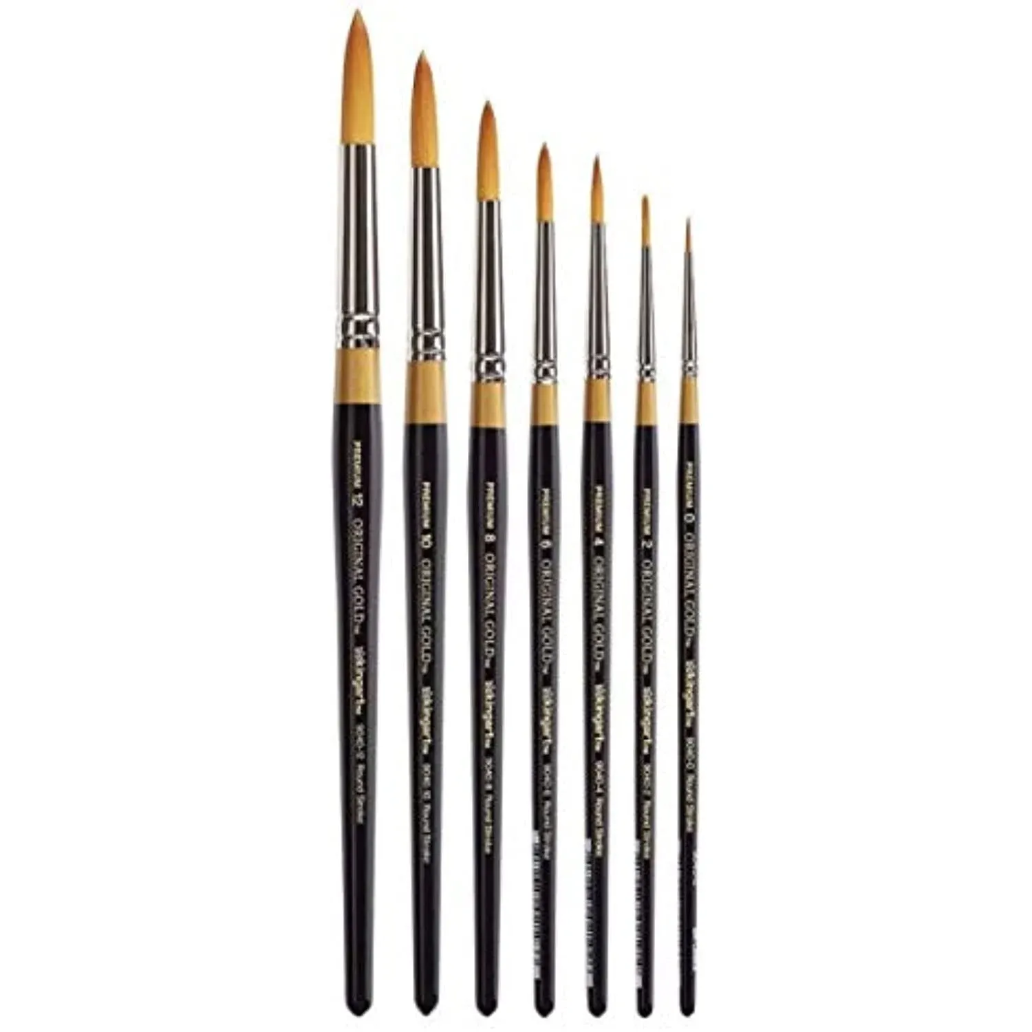 KINGART B-029 Premium 7 pc. Original Gold 9040 Series Round Stroke Brush Set, Synthetic Golden Taklon for Acrylic, Oil, Watercolor Paint, Short