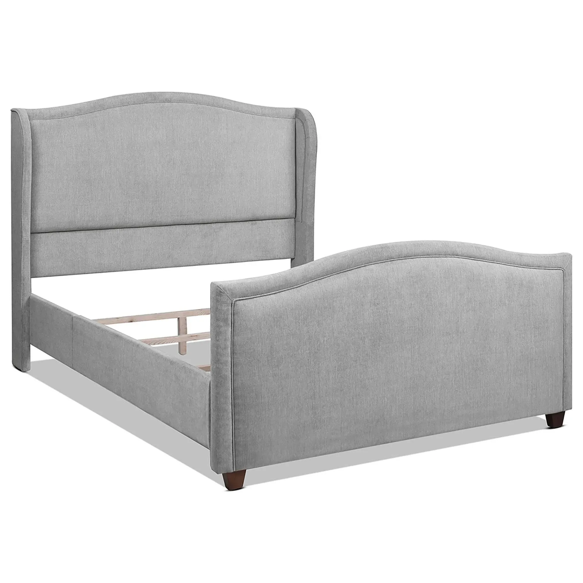 Carmen King Upholstered Wingback Panel Bed Frame Silver Grey Polyester