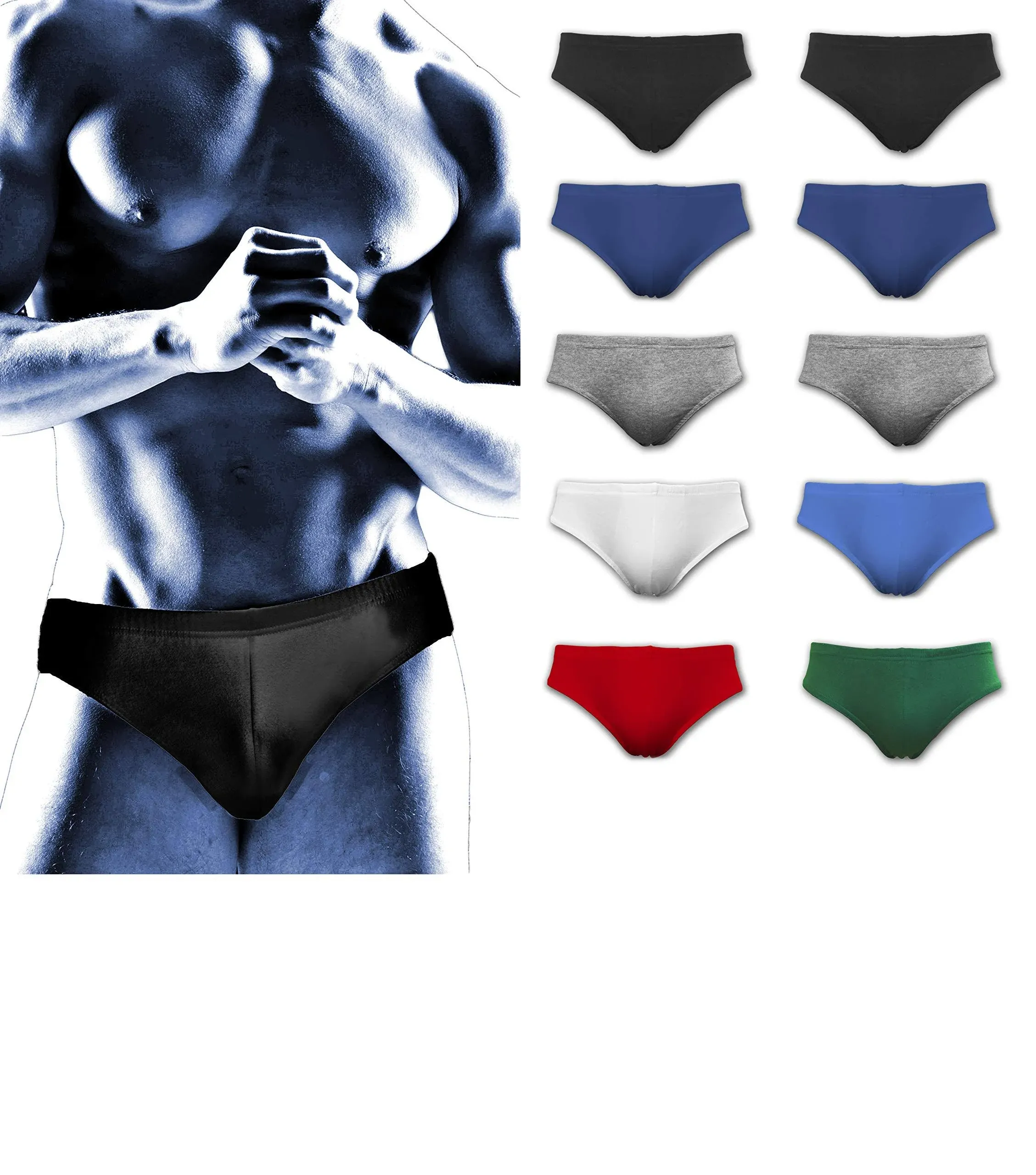 Andrew Scott Men's Cotton Color Sport Briefs Underwear - 6 Pack & 10 Pack