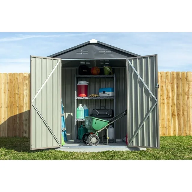 Metal Outdoor Galvanized Steel Storage Shed with Lockable Doors for Backyard or Patio Storage of Bikes, Grills, Supplies, Tools, Toys, for Lawn, Garden, and Camping, Tan (8x6)