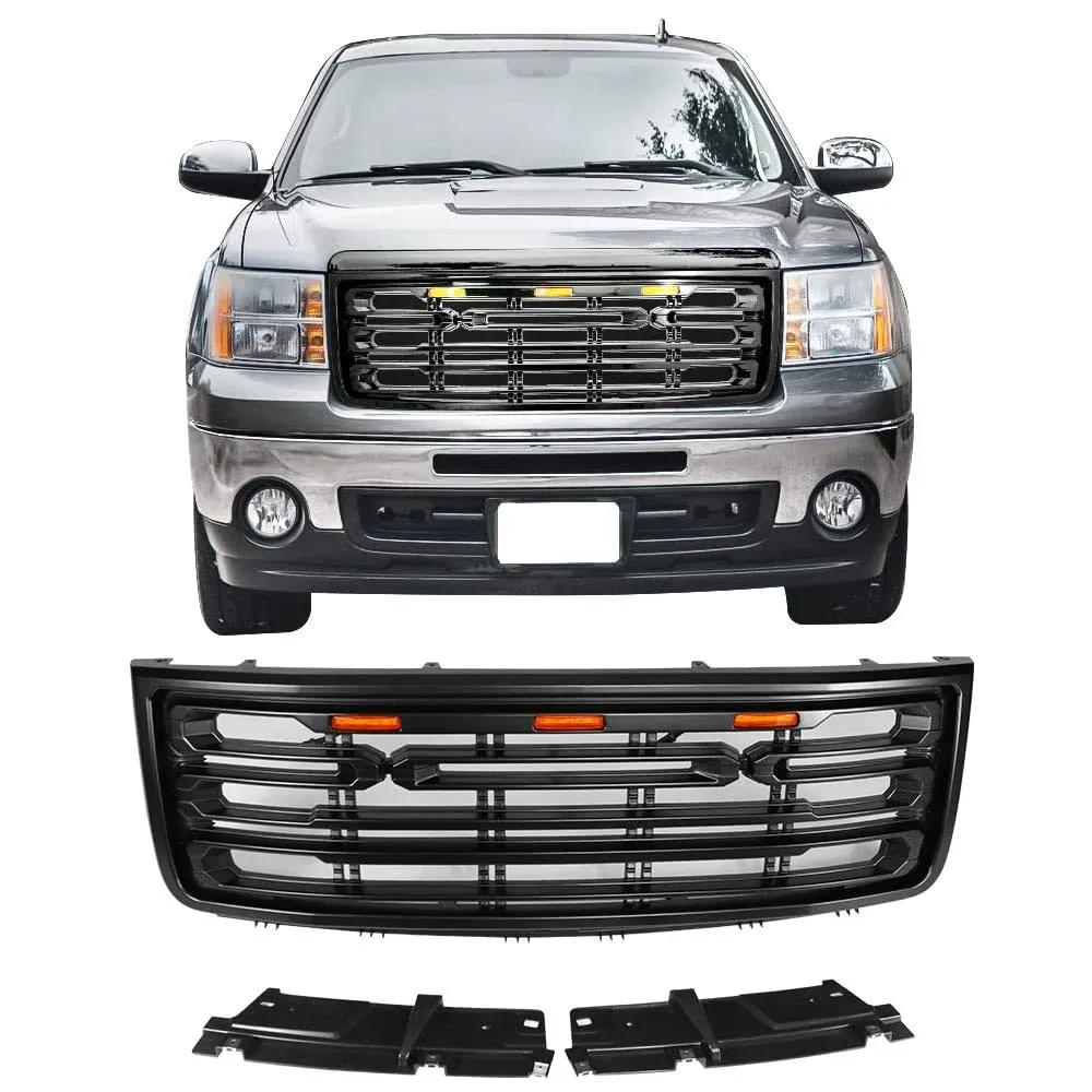 Fits 07-13 GMC Sierra 1500 Front Bumper Upper Grille Gloss Black