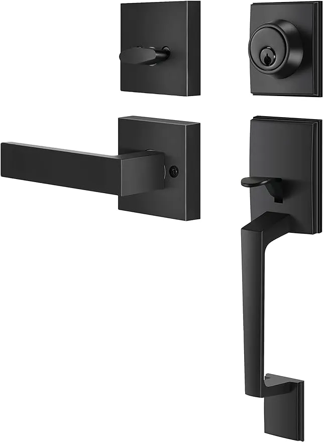 Modern Style Front Door Exterior Handleset - Lock Set Handle Hardware with Singl