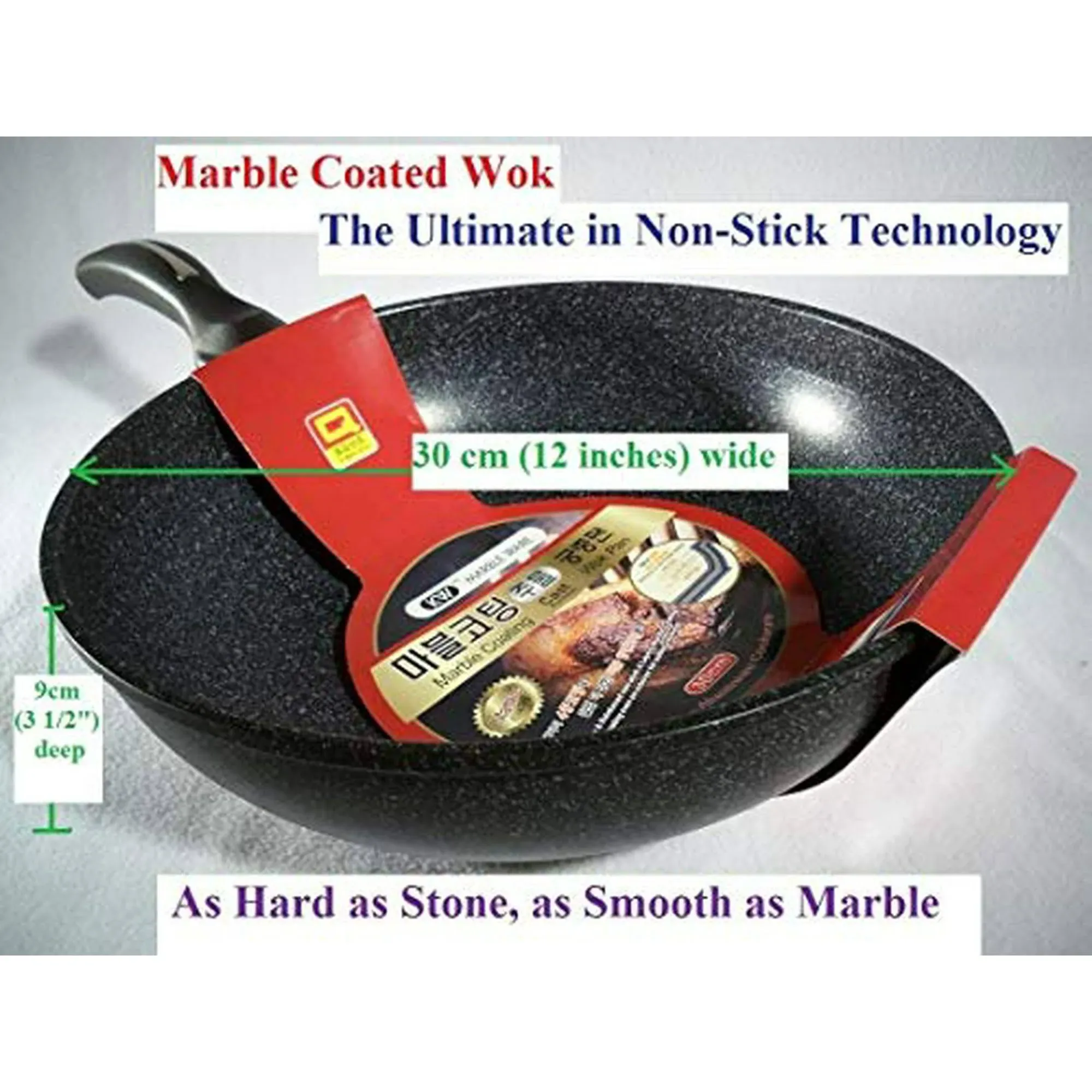 Ceramic Marble Coated Cast Aluminium Non Stick Wok 30 cm (12 inches)