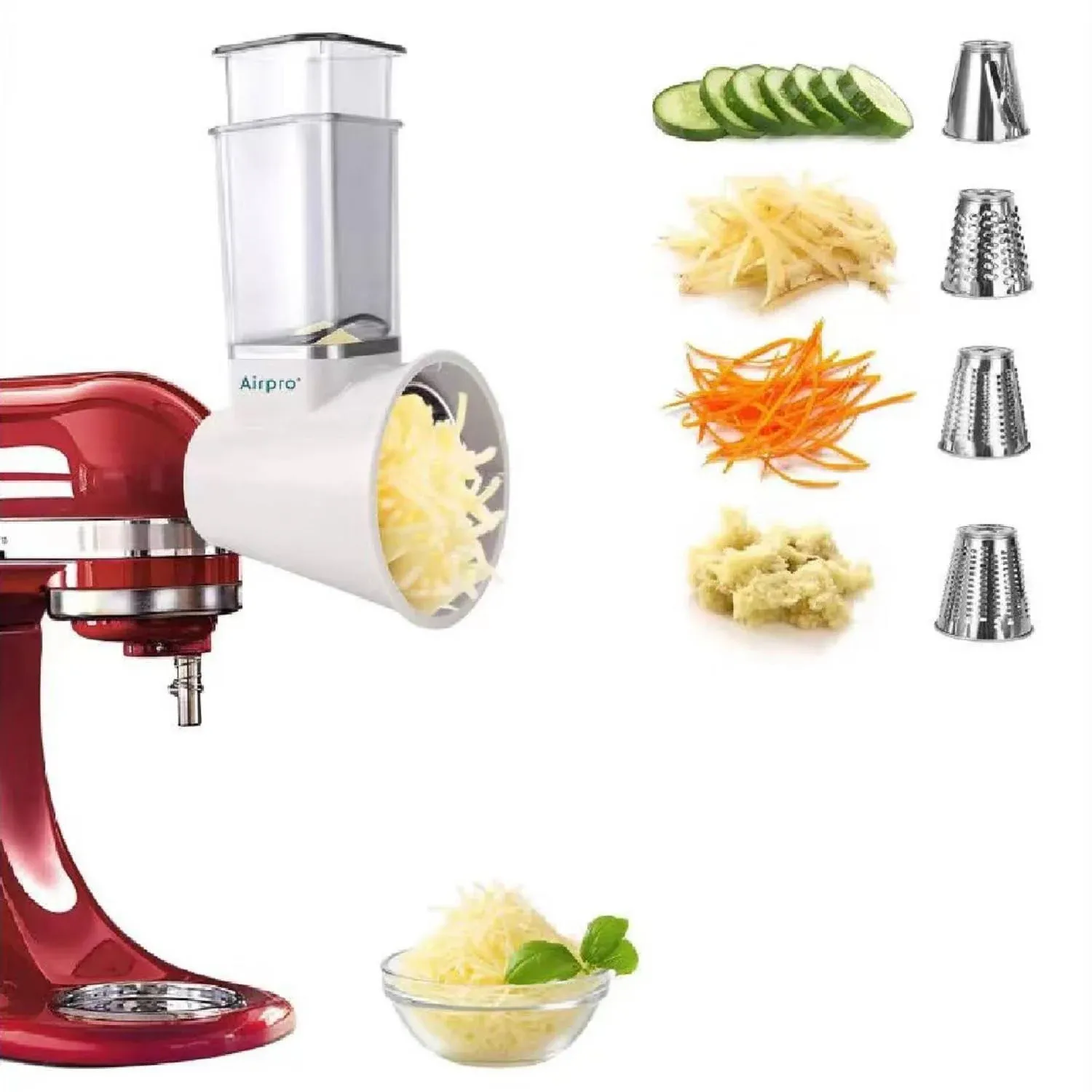 Slicer/Shredder Attachments for KitchenAid Stand Mixers, Food Slicers Cheese Grater Attachment, Salad Maker Accessory Vegetable Chopper with 4 Blades