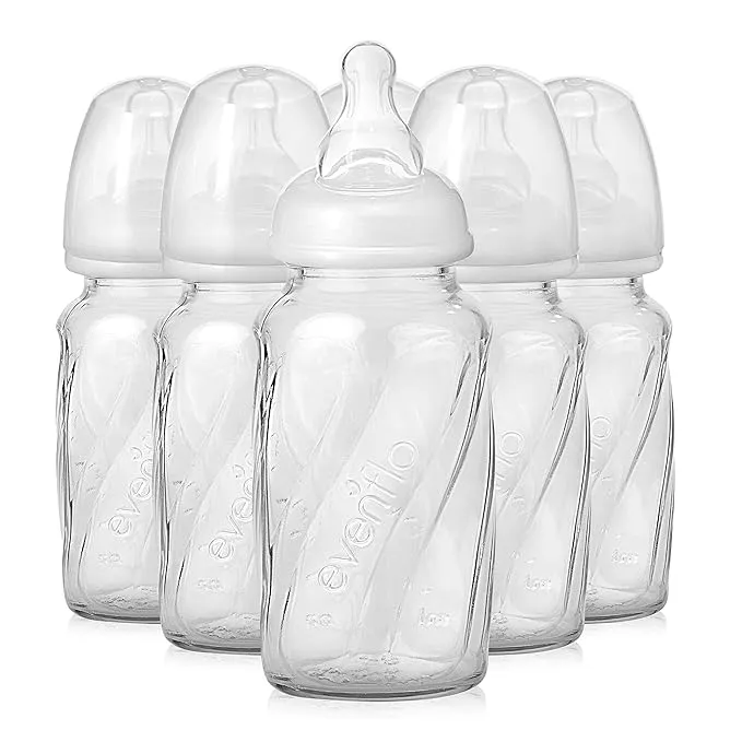 Evenflo Feeding Vented + BPA-Free Glass Baby Bottles, 4oz, Clear, 6ct