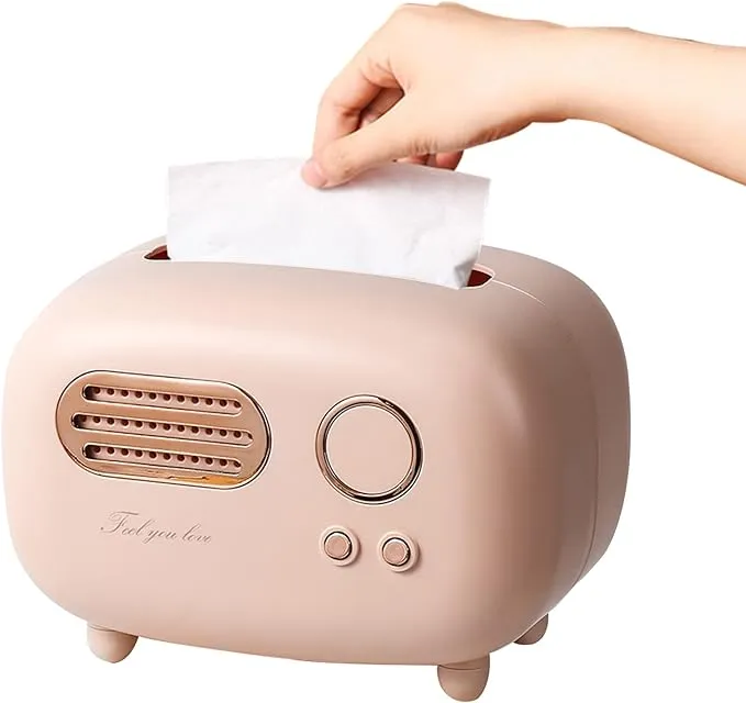 Facial Tissue Box Cover Holders Retro Radio Model Tissue Box Tissue Box Multifunctional in Home Living Room Cute StyleKleenex Box Holder for Bathroom Office(Pink)