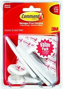 Command 170033ES Water-Resistant Adhesive Refill Strips,2, 4, Re-Hang Medium and Large Bath Caddies Hardware, 3 Hooks, White, 3 Count