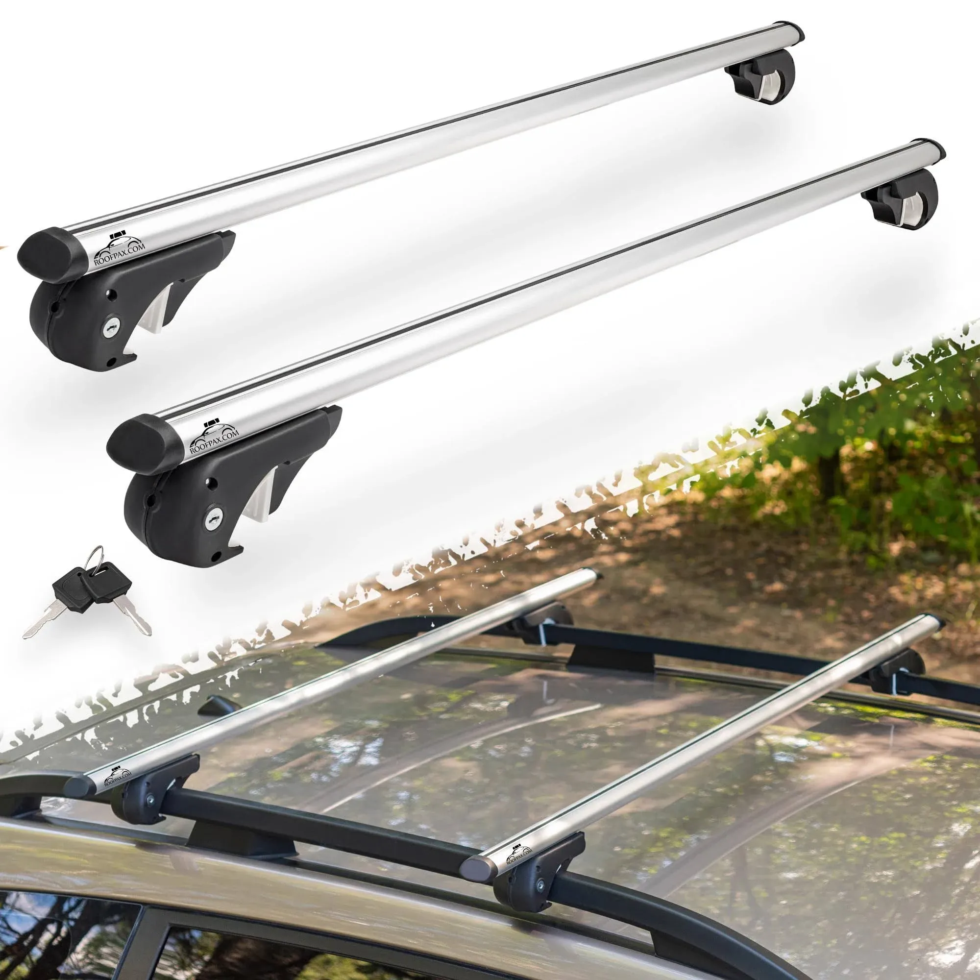 RoofPax 52" Car Roof Rack for Raised Side Rails Cross Bars Adjustable Aluminum Anti-Rust Crossbars Ideal Crossbars for SUV Sedans and Vans