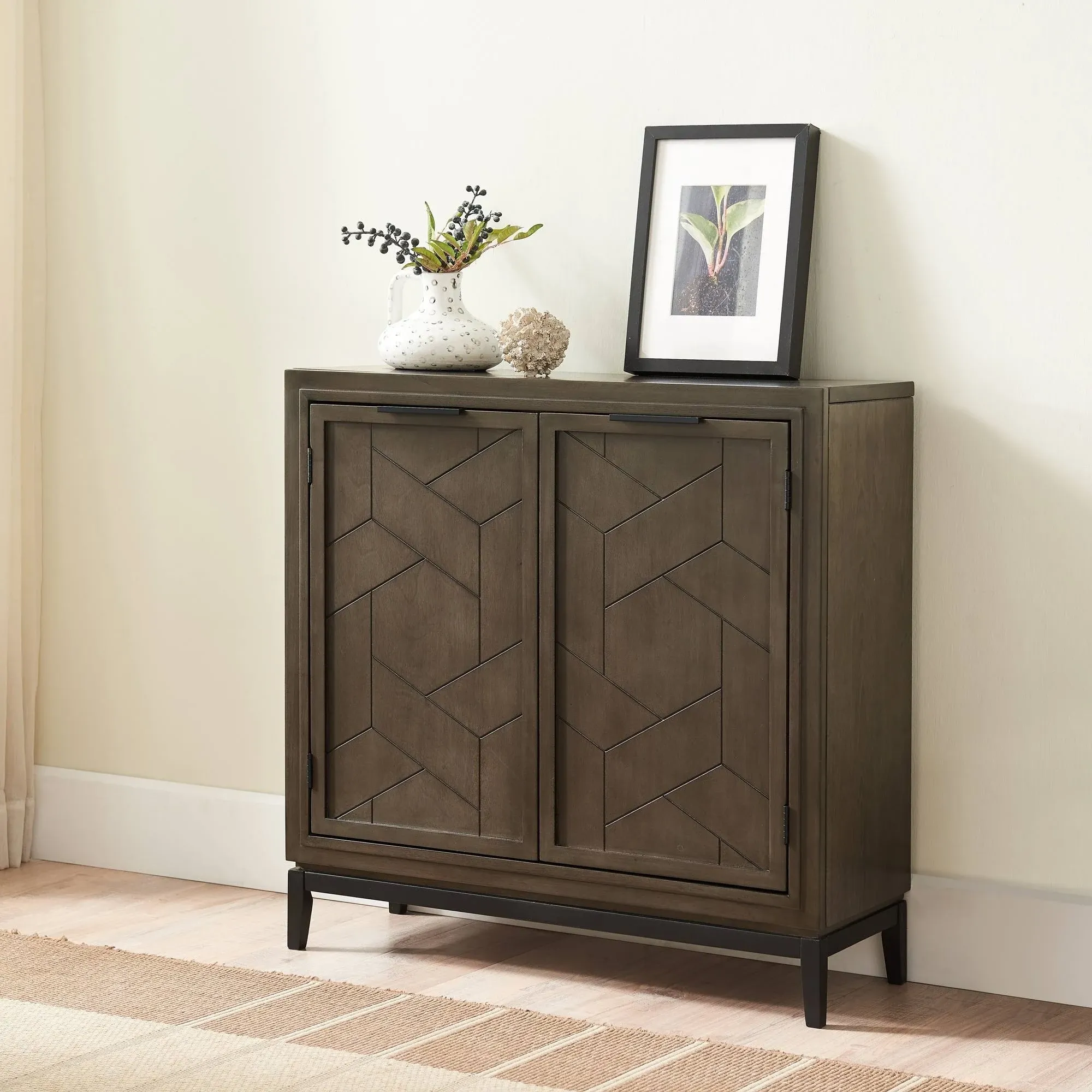 Leick Home 10143-GRBLK Emmett Mixed Metal and Wood Foyer Cabinet, Riverstone/Matte Black