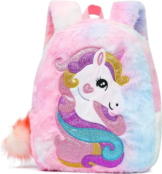 CBOALOGR Cute Plush Unicorn Toddler Small Backpack Little Plush Bookbag for Girls 3 to 6 years old