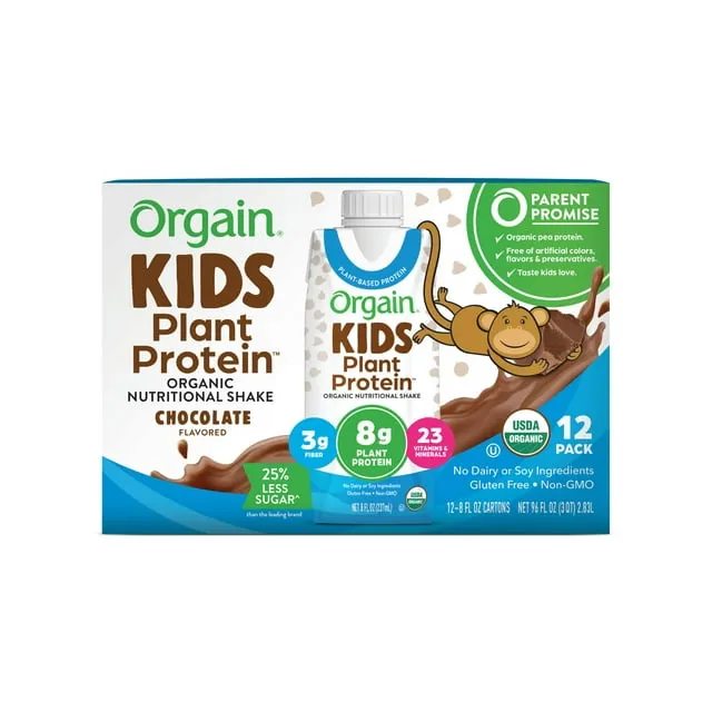 Orgain Organic Kids Vegan Nutritional Shake,  23 Vitamins & Minerals, Chocolate, 12ct