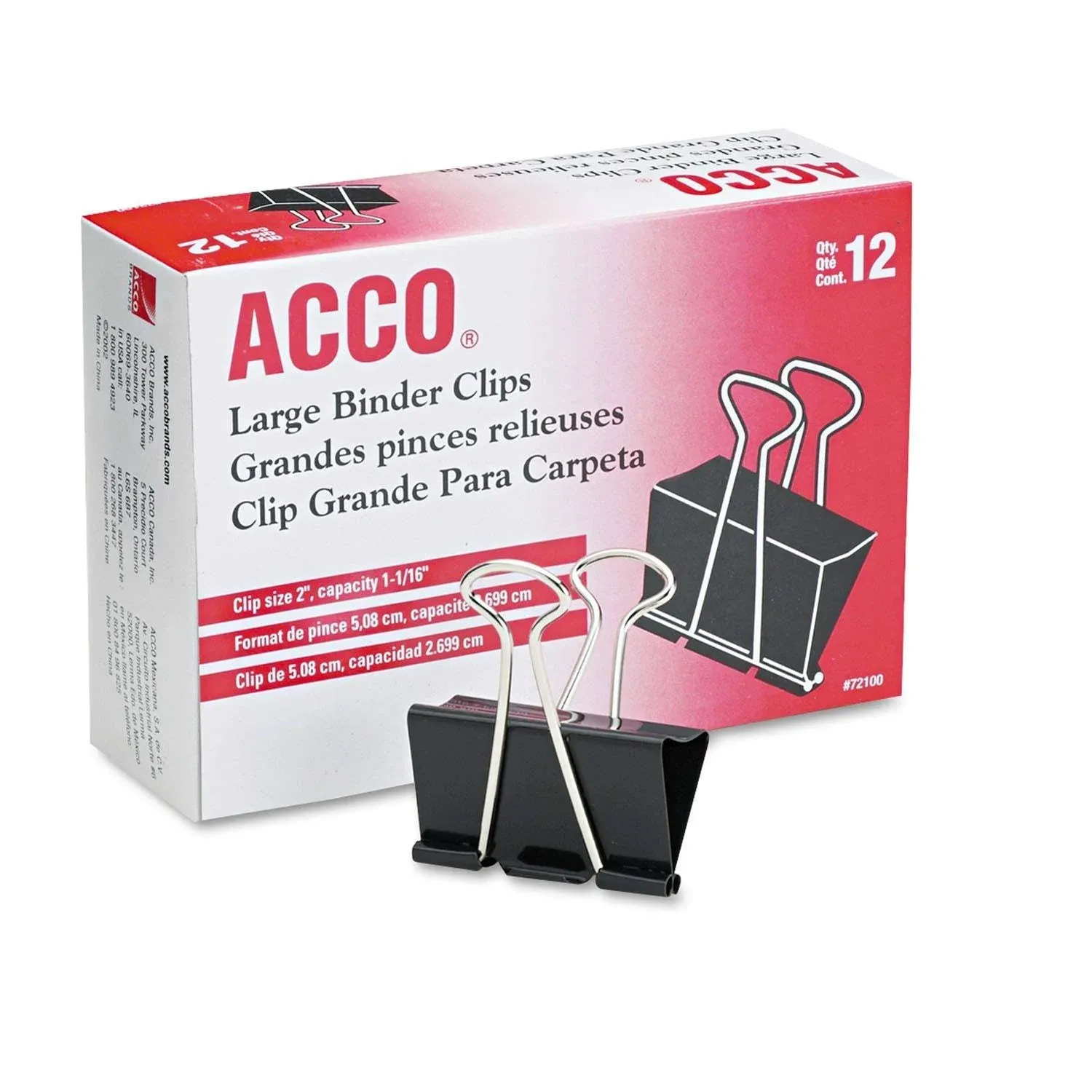 Acco Binder Clips Large 2 Boxes 12 Clips/box (72102) Black