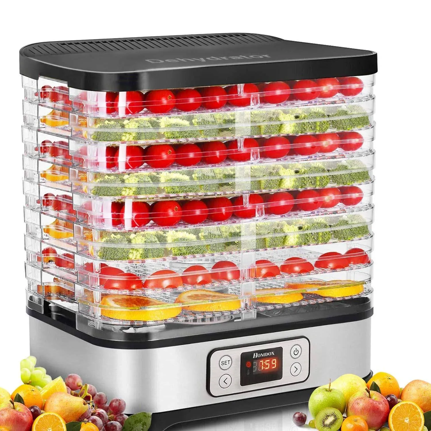 Homdox 8 Trays Food Dehydrator Machine with Fruit Roll Sheet, Digital Timer and Temperature Control,Dehydrators for Food and Jerky, Meat, Fruit, Veget