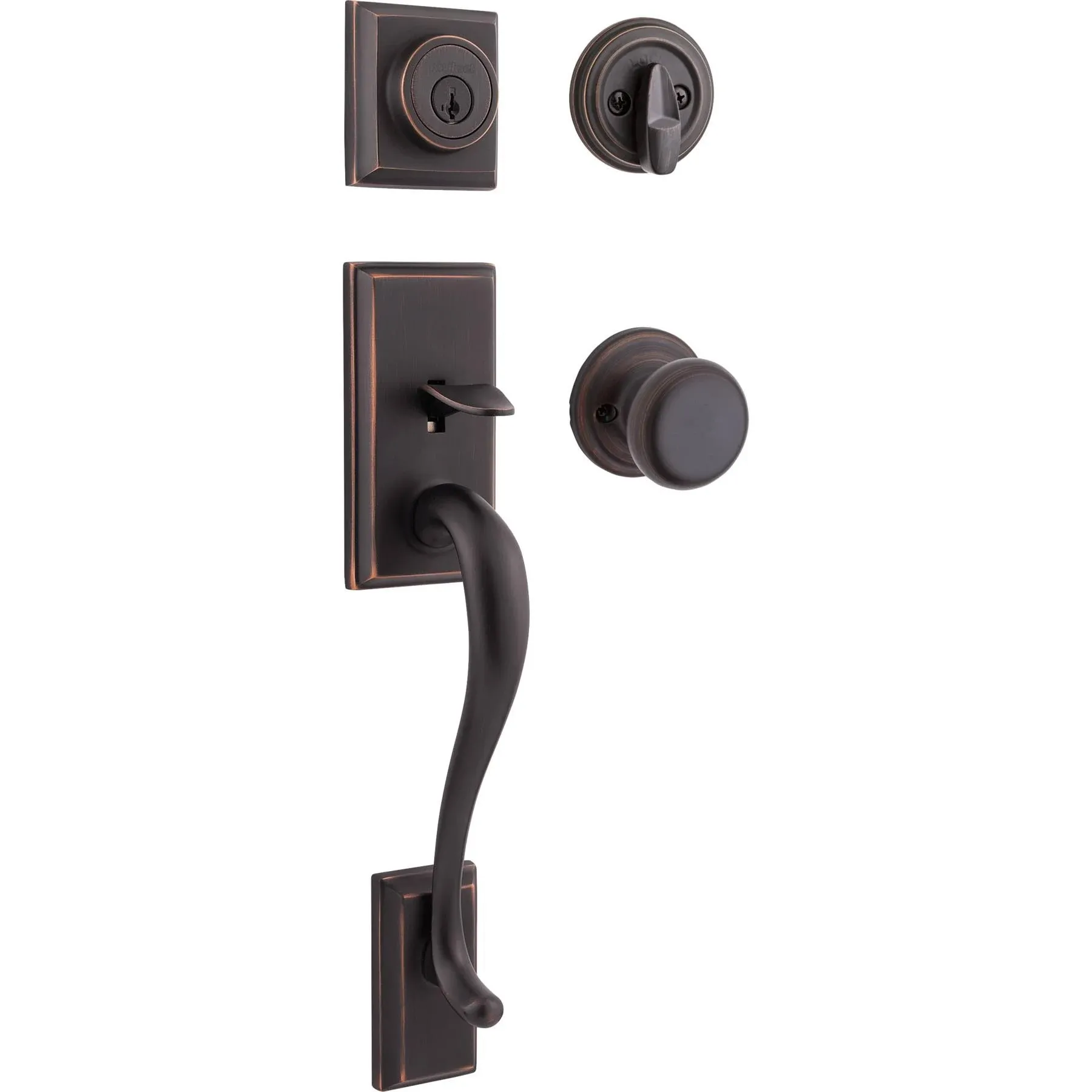 Hawthorne Venetian Bronze Single Cylinder Door Handleset with Juno Door Knob Featuring SmartKey Security