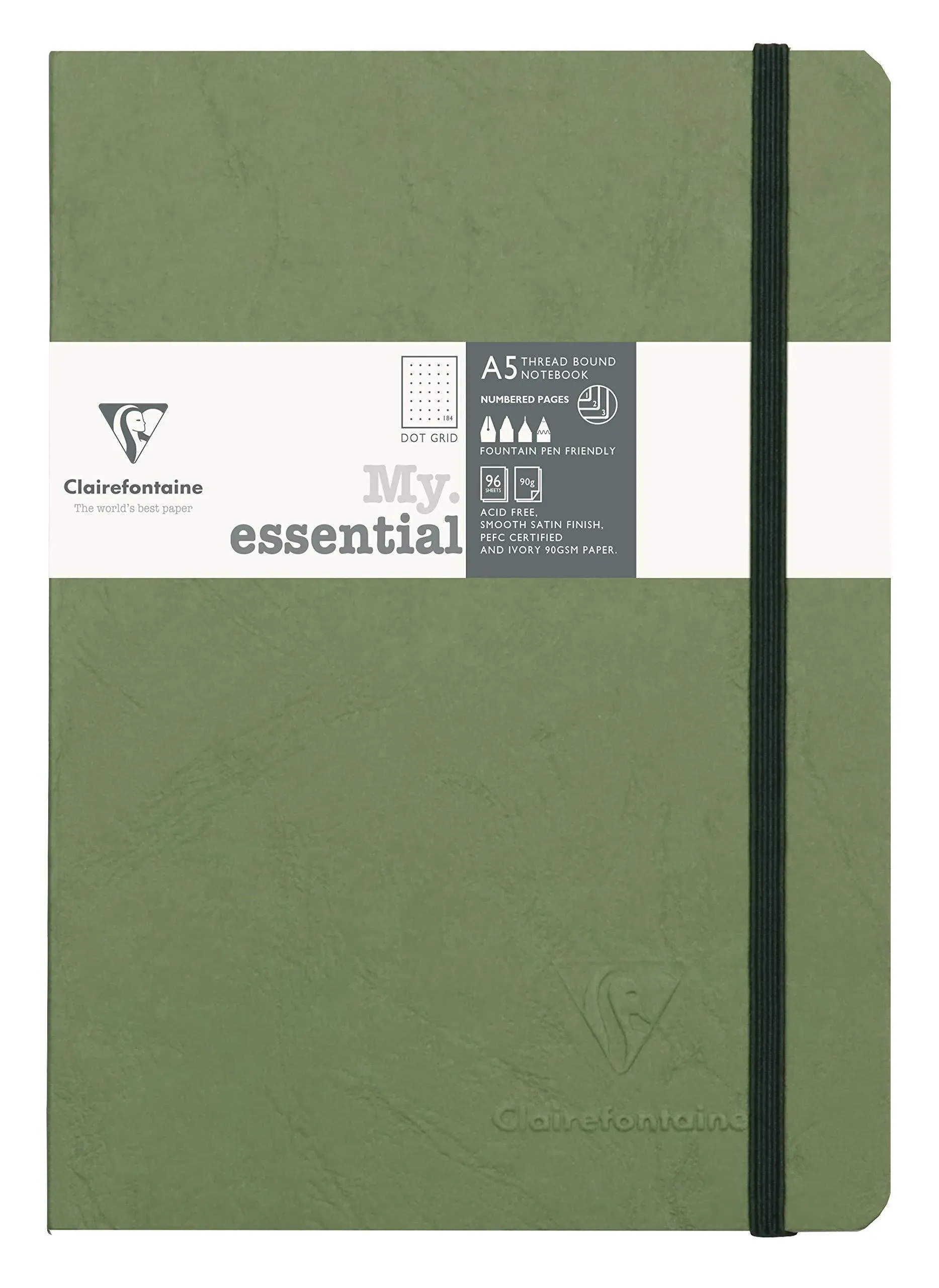 Clairefontaine My Essential Dot Grid Thread Bound Notebook in Green A5 5x8 NEW