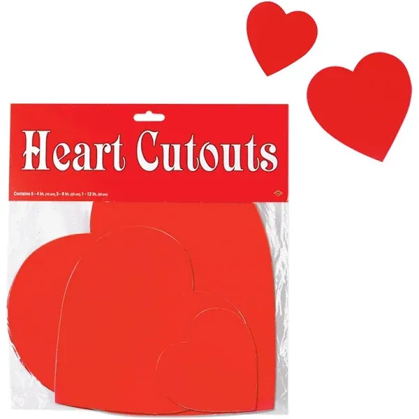 Red Heart Cutouts (9 Count) - Paper