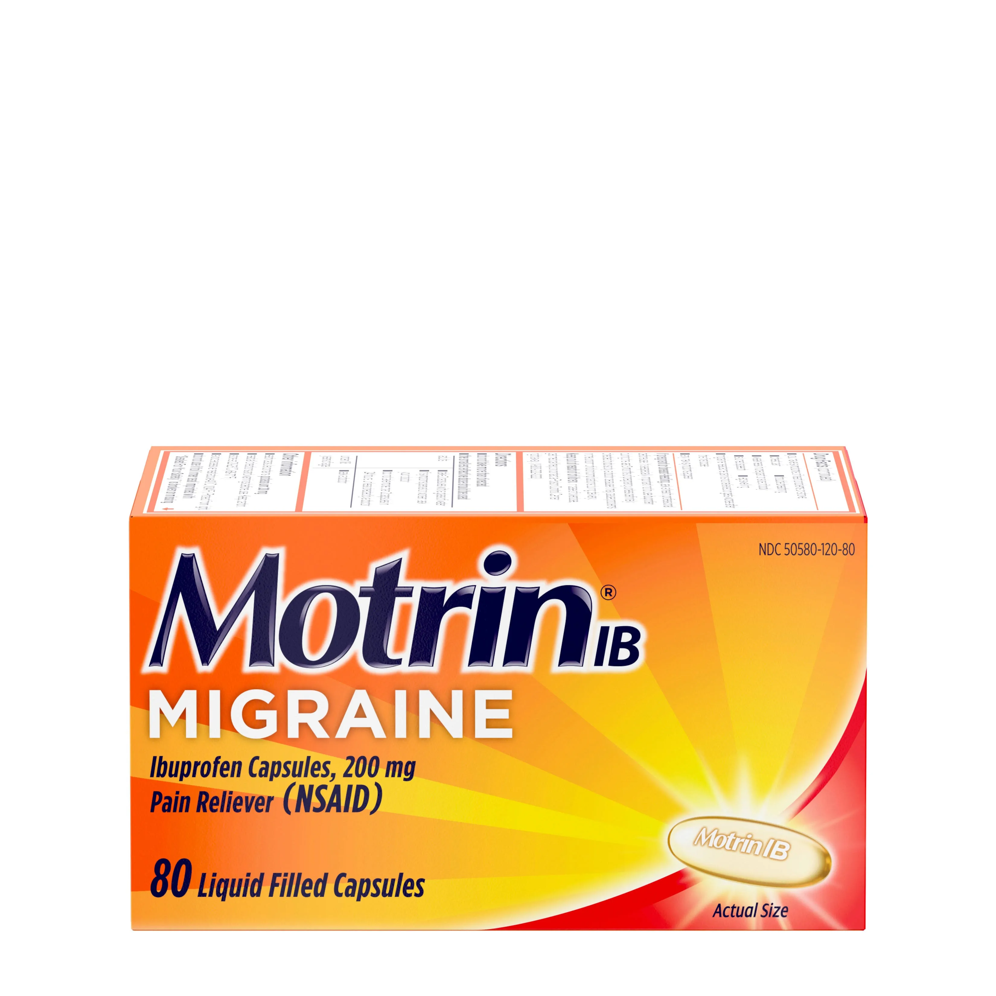 Motrin IB Migraine Relief Liquid Gel Caps, Ibuprofen 200 mg - 80 ct