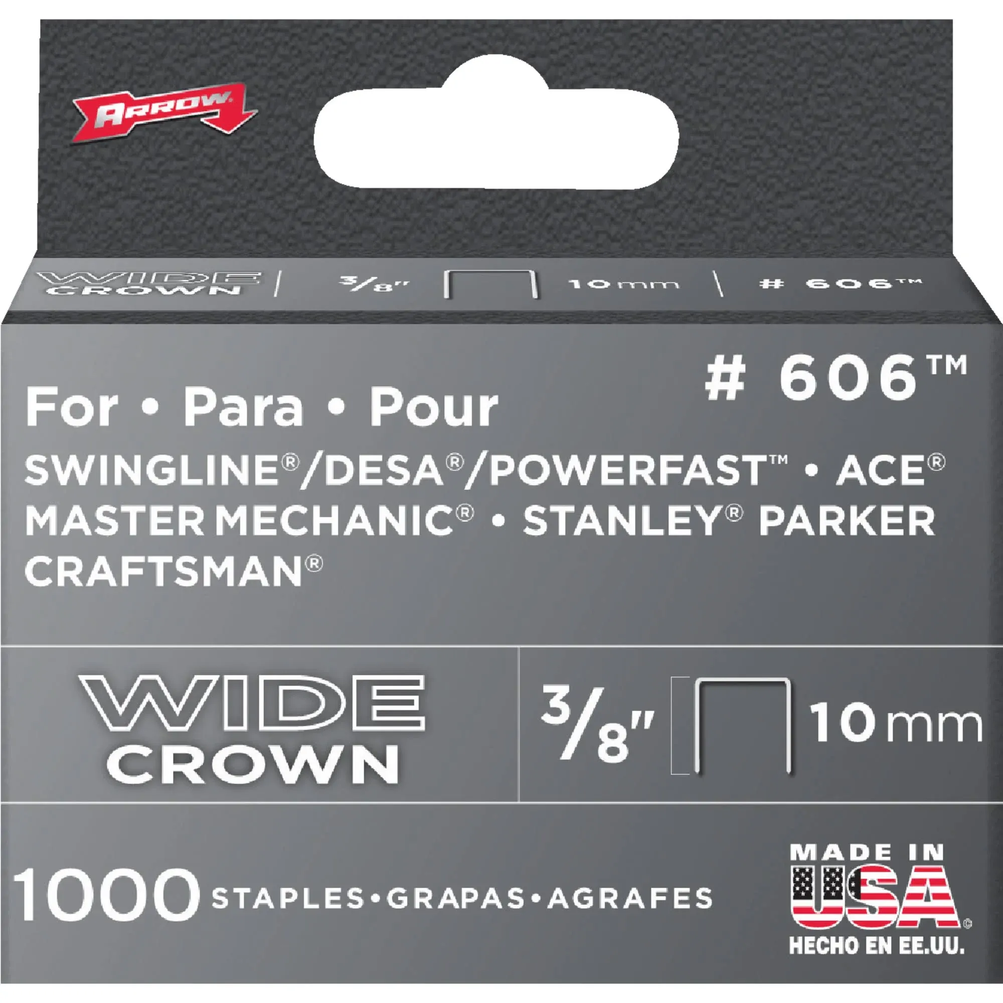 Heavy Duty Staples, Wide Crown, 3/8 in Leg L, Steel