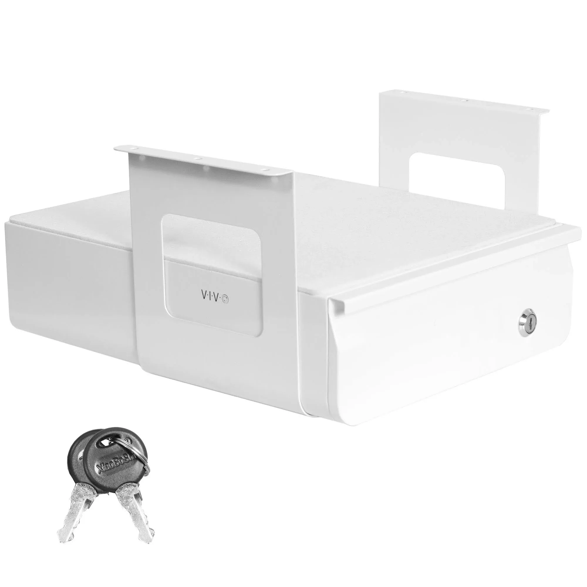 Vivo White Lockable Pull Out Under Desk Storage Drawer, Workspace Organizer