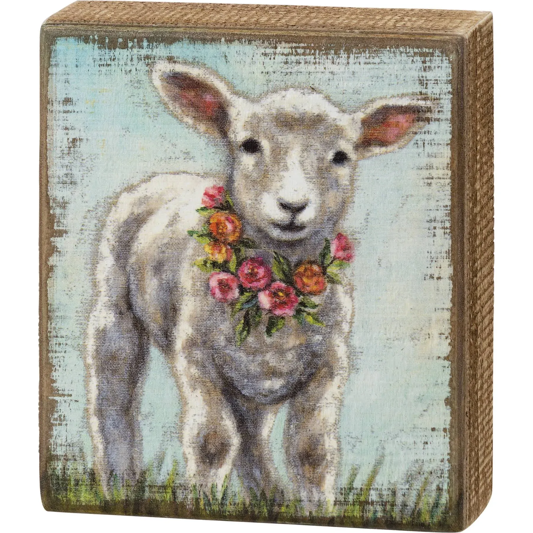 Spring Lamb with Floral Wreath Box Sign