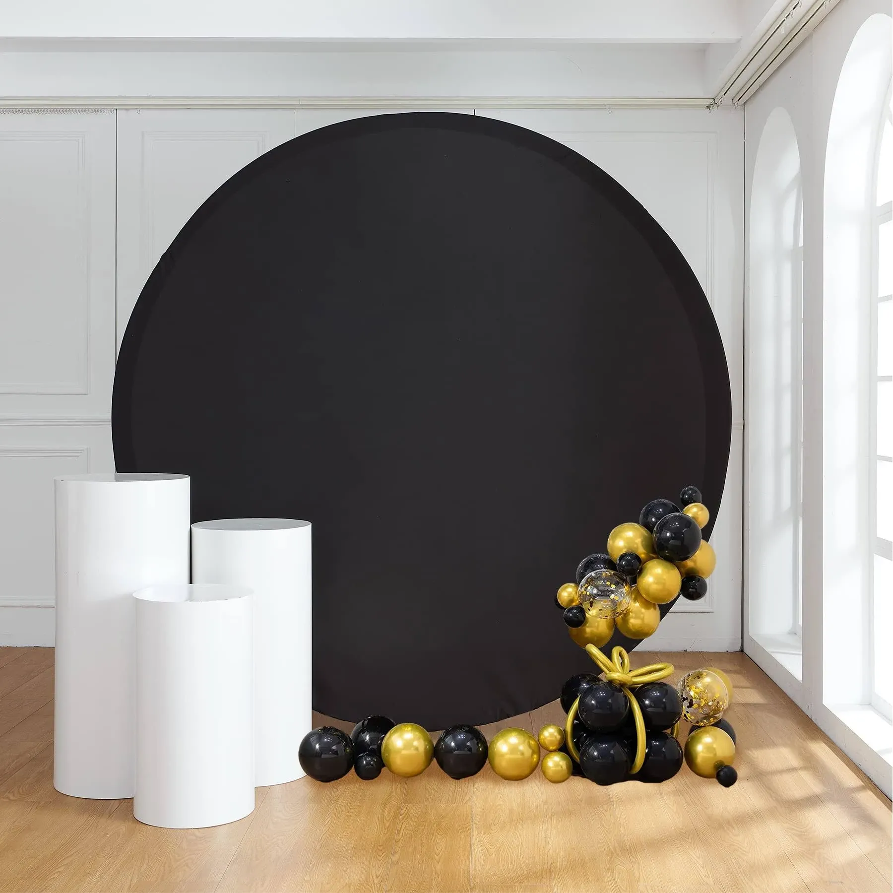 7.5FT Black Round Arch Backdrop Cover for 7.5FT Circle Arch Stand Wrinkle Res...