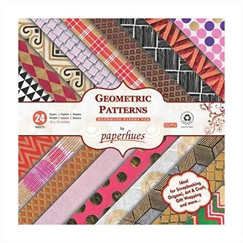 Paperhues Geometric Patterns Handmade Scrapbook Papers 12x12&#034; Pad, 24 Sheets.