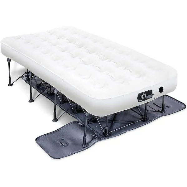 Ivation EZ-Bed (Twin) Air Mattress with Frame & Rolling Case, Self Inflatable, Blow Up Bed Auto Shut-Off, Comfortable Surface AirBed, Best for Guest, Travel, Vacation, Camping