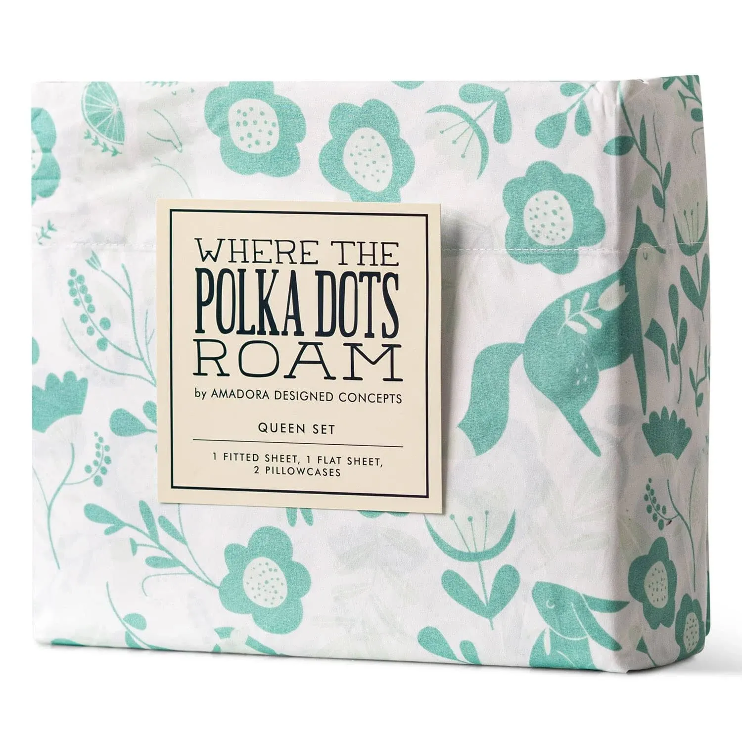 Where The Polka Dots Roam Twin Size Bed Sheets Seafoam Green Folktale Print 3 Piece Set Unisex, Flexible Microfiber, Durable, Wrinkle-Resistant