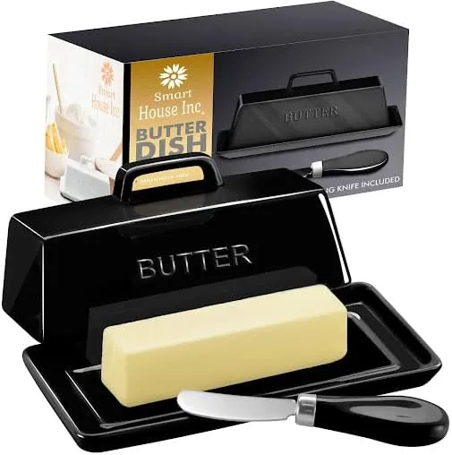 Smart House Inc Ceramic Butter Dish Set with Lid and Knife